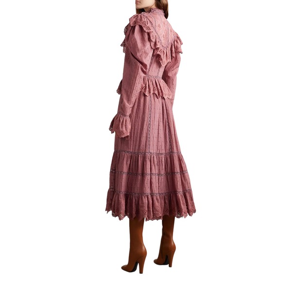 ULLA JOHNSON Crochet Dress  Fleur Broderie Anglaise Cotton and Silk-blend Midi 2 - Picture 13 of 13